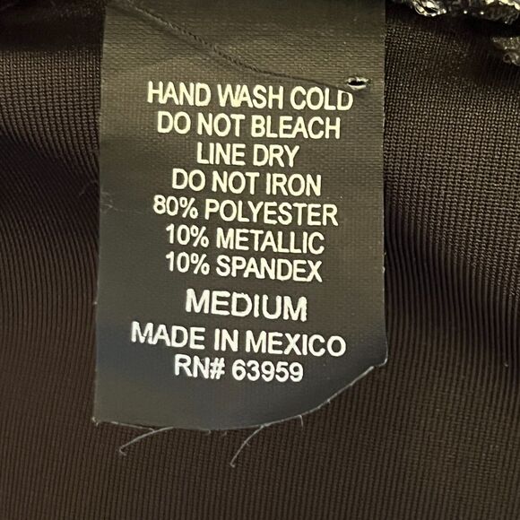 Impressions Womens Top Medium Black Velvet Twofer Long Sleeve Metallic Stretch - Picture 7 of 7